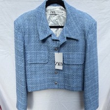 ZARA Basic Blue Button-Front Short Jacket w/ ...