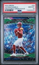 2024 Panini Prizm - Fireworks Jayden Daniels #24 Green Wave Prizm (RC) PSA 10