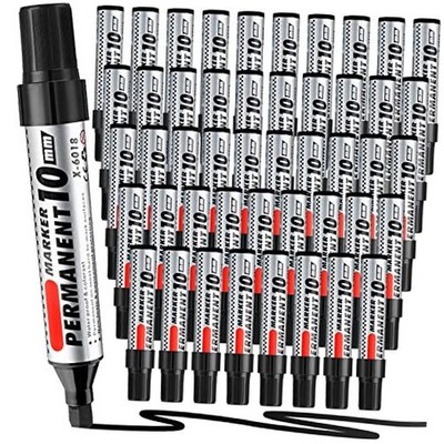  48 Pcs Jumbo Size Permanent Markers Bulk Waterproof Chisel Tip Marker Black