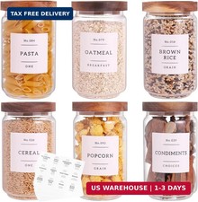 6 Set Glass Pantry Storage Jars with Acacia Airtight Lid - 23oz Thicken Glass Ki