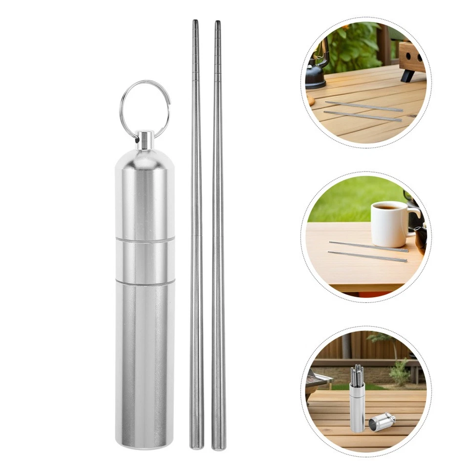 2 Sets Klappbare Essstäbchen mit Etui: Wiederverwendbares Edelstahl Besteck Set für - Bild 3 von 4
