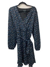 Adrianna Papell Women's Size 16 Ditsy Feather Print Faux Blue Wrap Dress