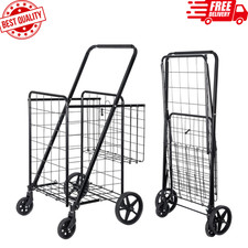 Folding Shopping Cart Grocery Cart with Double Baskets Swivel Wheels Max 110LBS