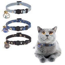 3 Pack Breakaway Cat Collars with Bell- Moon and Stars Pendant Cat Collar for...