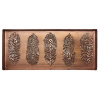 HF by LT Peacock Feather Pattern Metal Boot Tray, 30 x 13 inches, Antique Cop...