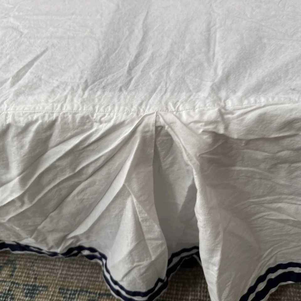 Pottery Barn Kids White Blue Harper Crib Skirt Nursery Bedding 4 sided organic - Image 4 of 4