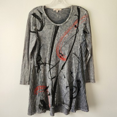 Jess & Jane Top Womens S Gray Abstract Mineral Wash Whimsigoth Boho Chic Relaxed