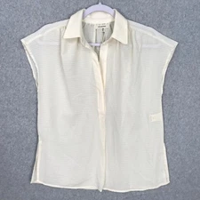 Max Studio Blouse XS Cream Flowy Popover Seersucker Capsule Neutral Cruise Work