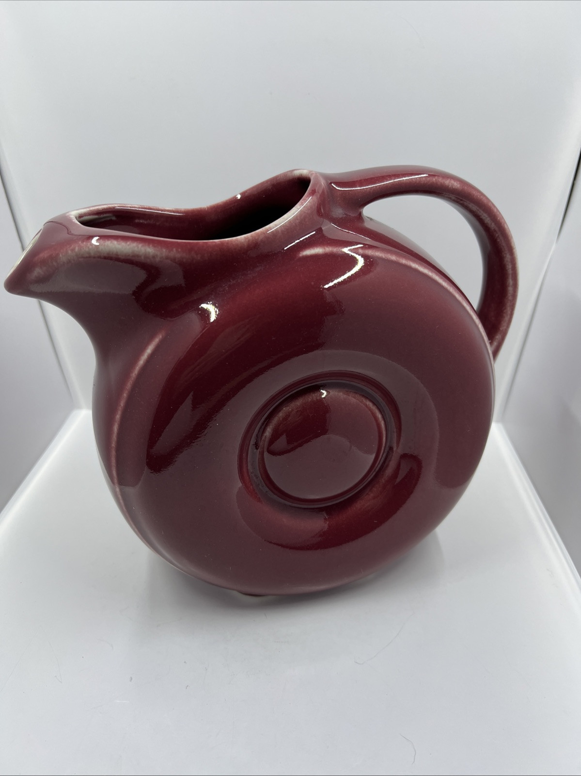 Vintage Hall Donut Jug Pitcher in Rich Burgundy Color