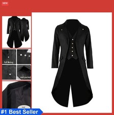 Men's Vintage Tailcoat Jacket Black Polyester Cosplay Costume Waistcoat Long