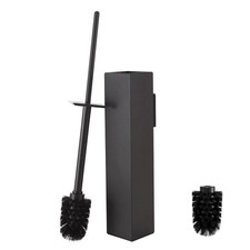 Toilet Brush and Holder Wall Mounted, Black Aluminum with 2 Replaceable Heads...