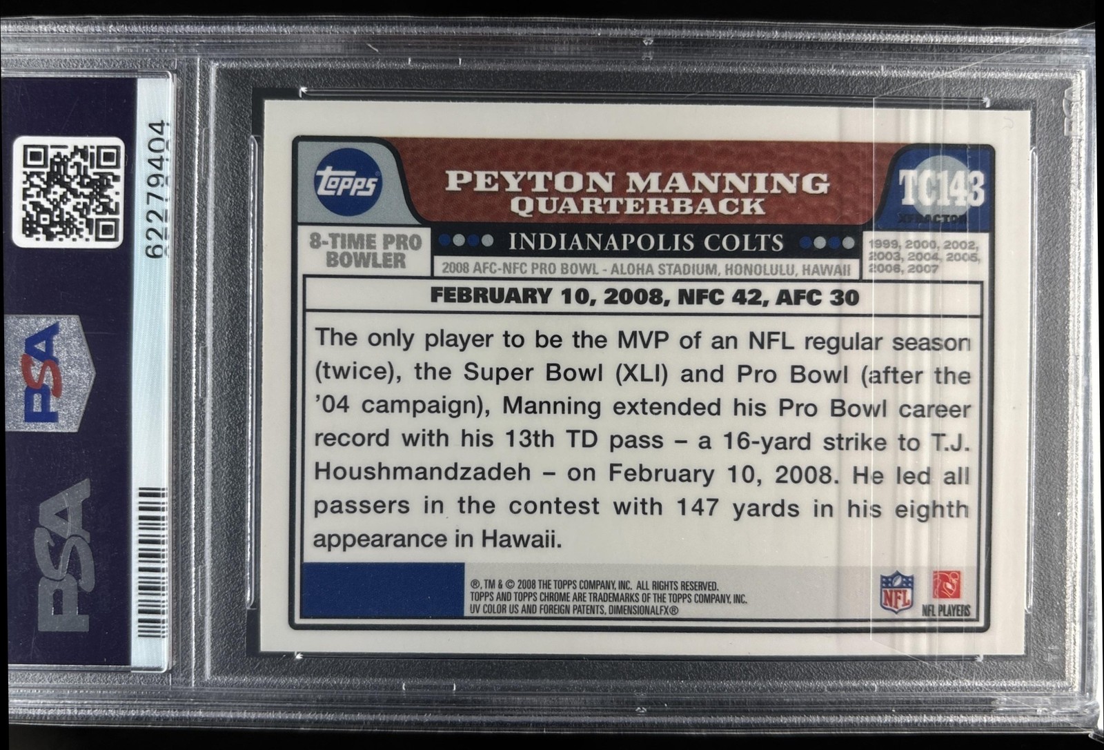 Peyton Manning 2008 Topps Chrome Xfractors Colts PSA 8 view 2