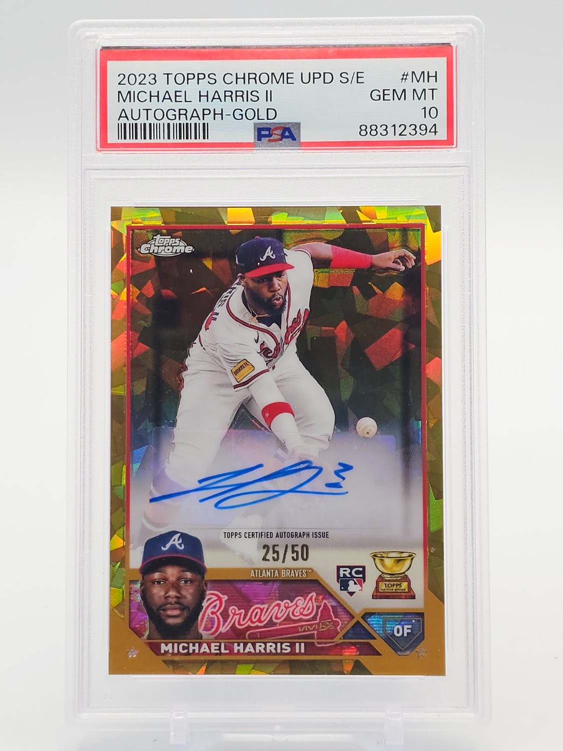 MICHAEL HARRIS II 2023 TOPPS CHROME ROOKIE SAPPHIRE GOLD AUTO /50 PSA 10 Q6438