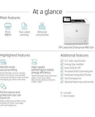 New HP LaserJet Enterprise M611dn Monochrome Printer 7PS84A | eBay