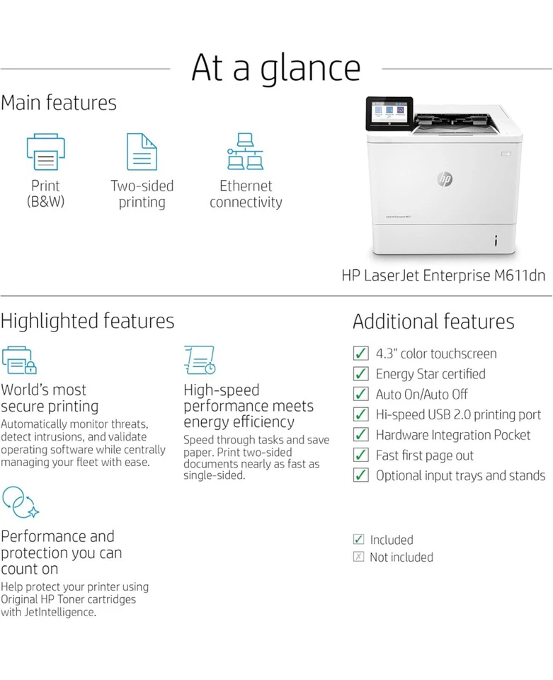 New HP LaserJet Enterprise M611dn Monochrome Printer 7PS84A - Image 2 of 4