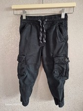 Ciraf Boys Black Drawstring Cargo Combat Cuffed Ankle Trousers 104/3-4 Year