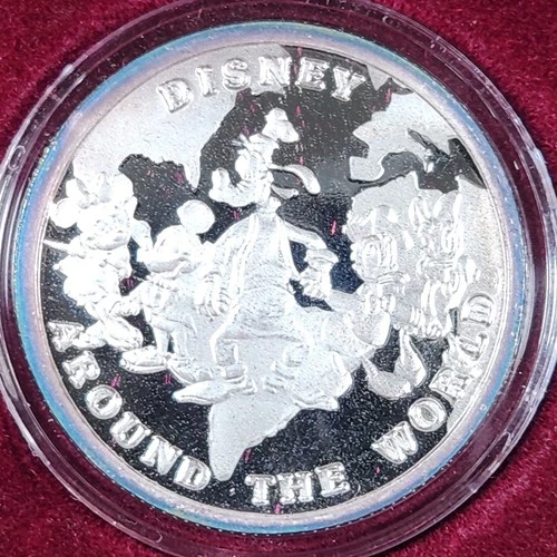 Proof Silver 1988 Disney Around The World 1 oz Round w/ Box & COA
