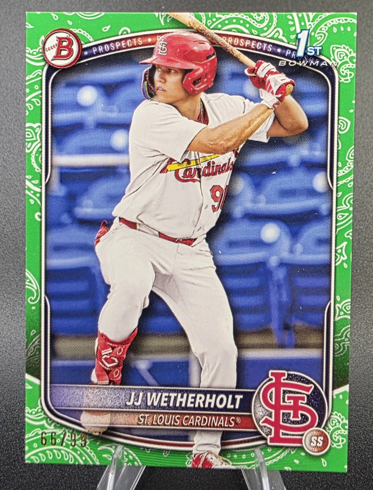 2025 Bowman JJ Wetherholt St. Louis Cardinals Green Bandana /99 RC 1st BP-22