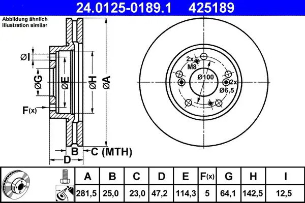 2 x ATE 24.0125-0189.1 Disco freno per HONDA - Immagine 2