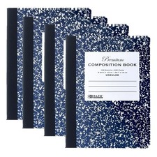 BAZIC Products Composition Book Blue Marble, Unruled, 100 Sheet Notebook, 4-PACK