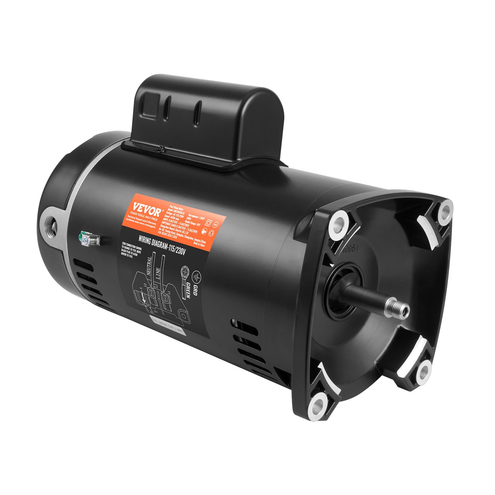 VEVOR Motor Bomba Piscina 1HP 9,0A (115V)/4,5A (230V) 56Y Condensador 90μF/250V