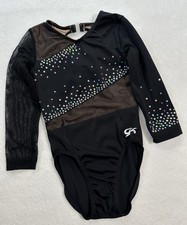 GK ELITE Leotard Gymnastics COMPETITION Bling SEQUIN Mesh BLACK Comp LEO Size CM