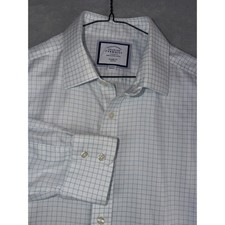 Charles Tyrwhitt Mens 16.5 36 Classic Fit Non-Iron Dress Shirt Blue White Check