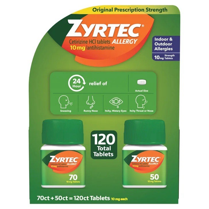 Zyrtec Cetirizine HCl 10mg Antihistamine Tablets 120ct 24 Hour Relief