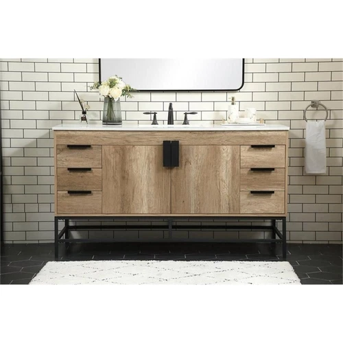 Elegant Decor Eugene 60" Aluminum MDF Single Bathroom Vanity in Natural Oak - Picture 7 of 8