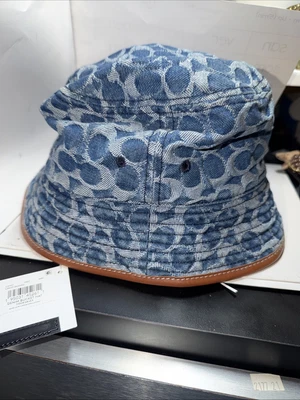 COACH BUCKET HAT NAVY EUC Vintage 90s Coach Bucket Hat All Over Print Logo Buckle Blue  main image 4