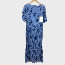 Mac Duggal NEW NWT Slate Blue Hand Embellished Short Sleeve Maxi Dress Size 12
