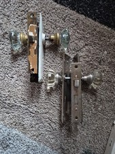 Mortise Lock Crystal Glass Handle Set Lot of 2 Door Knobs Antique Style Hardware