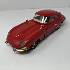 Vintage LUXE CAR MF 342 JAGUAR E-TYPE Coupe Car RED Tinplate Friction Toy, Works