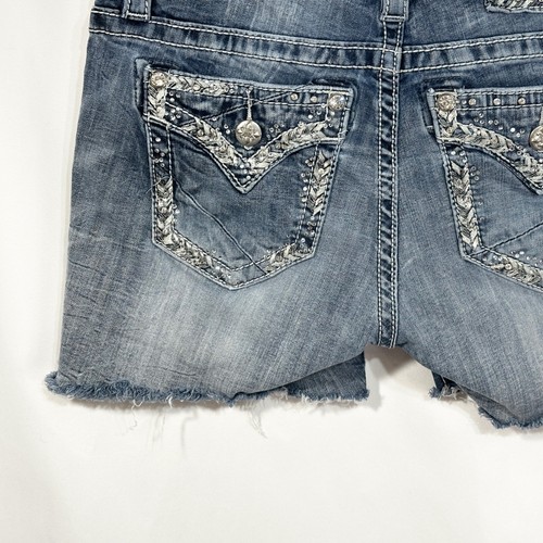 Miss Me Size 30 Denim Shorts Mid Rise Easy Bermuda Jean Shorts Embellished 779 - Picture 7 of 9