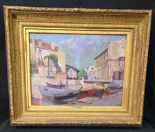 Painting Oil View Martigues Animated Thinking Signed Léon Fabre Early 20th