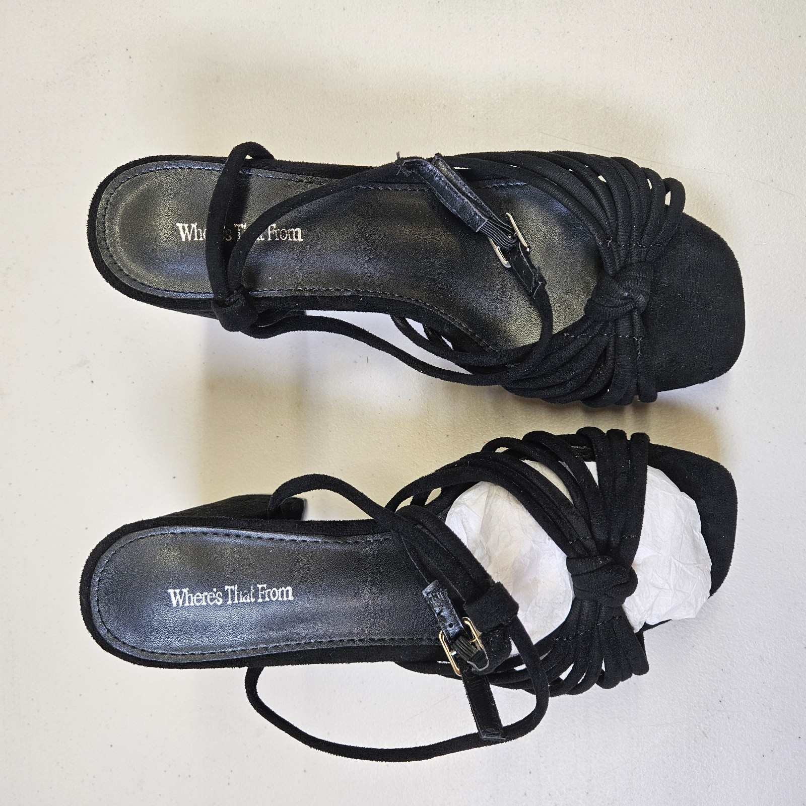 Womens Black Block Heel Sandals UK 5 Mule Knotted Strap Where’s That From image 2