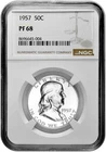 1957 50C Proof Silver Franklin Half Dollar NGC Graded PF 68 in New Holder