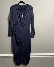 Fashion Nova Womens Eyes On Me Ruched Navy Midi Dress 1X NWT