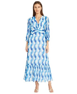 Donna Morgan Women's Geo-Print Maxi Dress Blue Size 4 MSRP $158