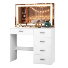 5 Drawers Dressing Table 3 Colors LED Lighted Mirror Makeup Vanity Desk For Girl