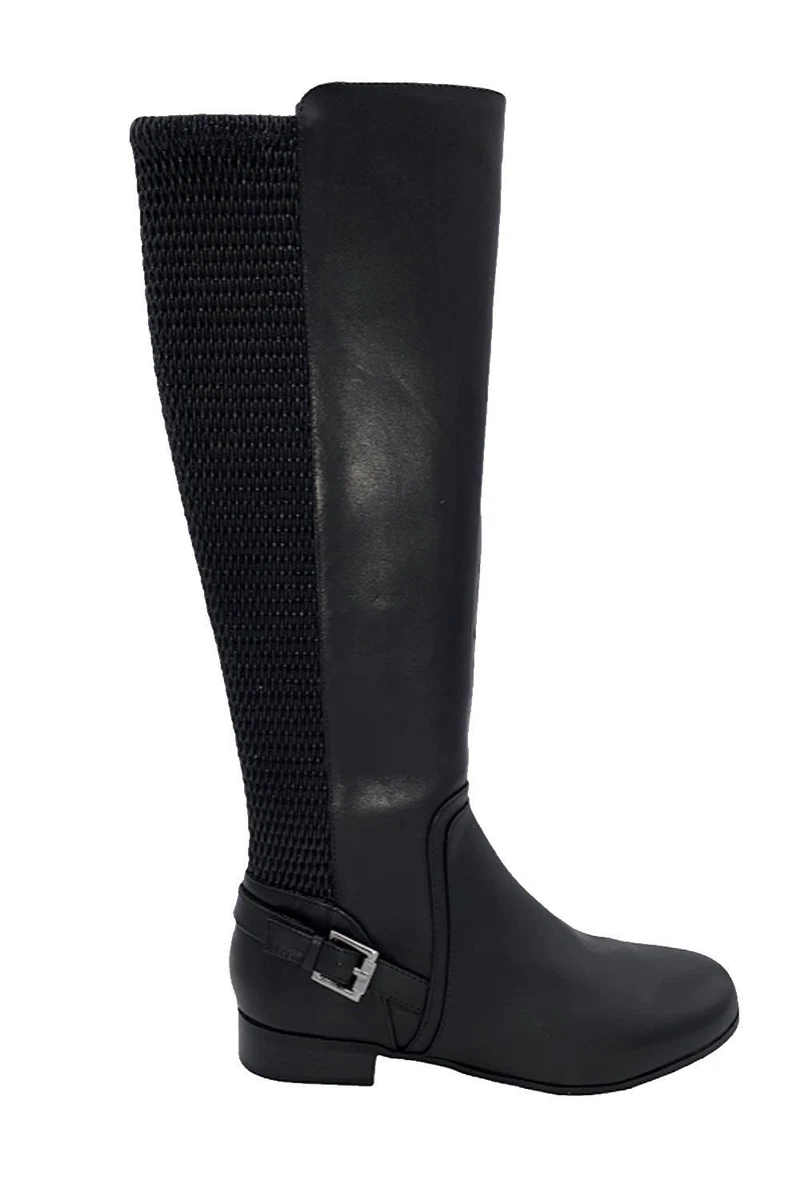 Isaac Mizrahi Live Medium Calf Leather and Stretch Riding Boot Black