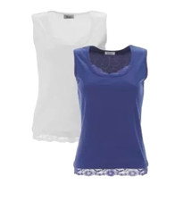 2 Top breite Träger T Shirt im Set 1 weiß und 1 farbig rot grau blau rosa neu 