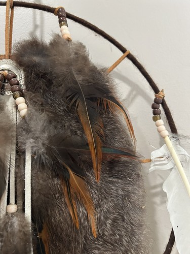 Vintage X-Large DREAM Catcher Native American Mandala Fur Wool Feathers Beads - Picture 15 of 17