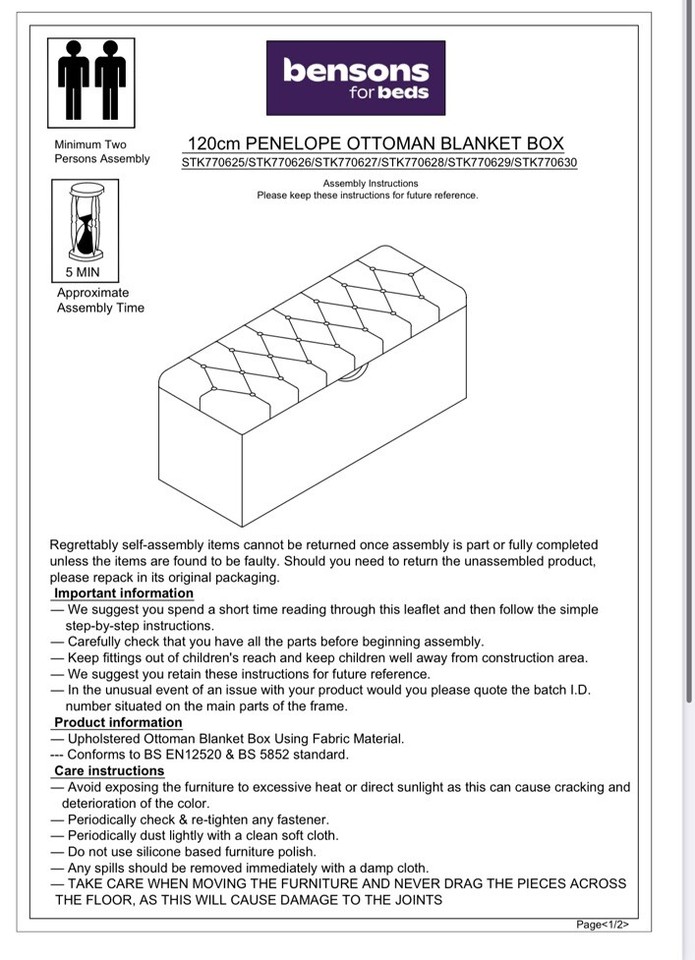 Benson For Beds Ottoman Blanket Box STK770628 In Oyster eBay