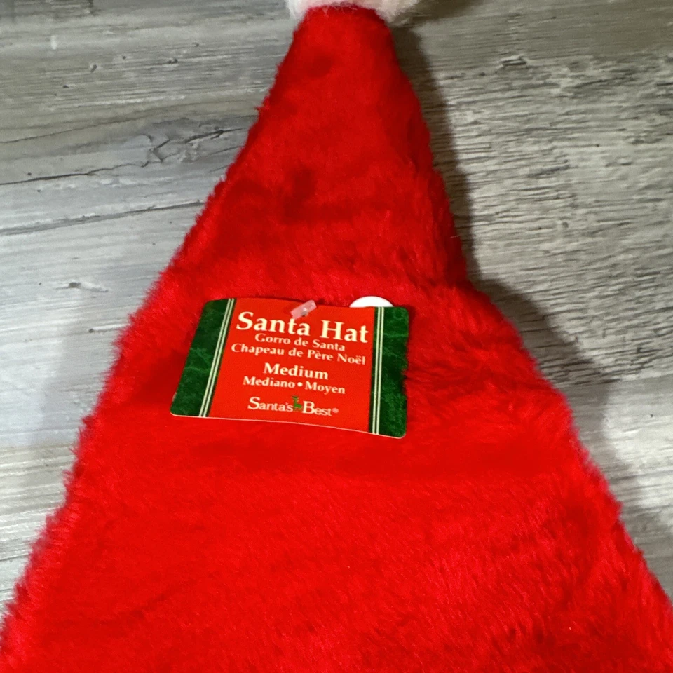 Pair (2) Santa’s Best Santa Claus Hat Soft Faux Fur Adult Size M Vintage New - Image 4 of 4