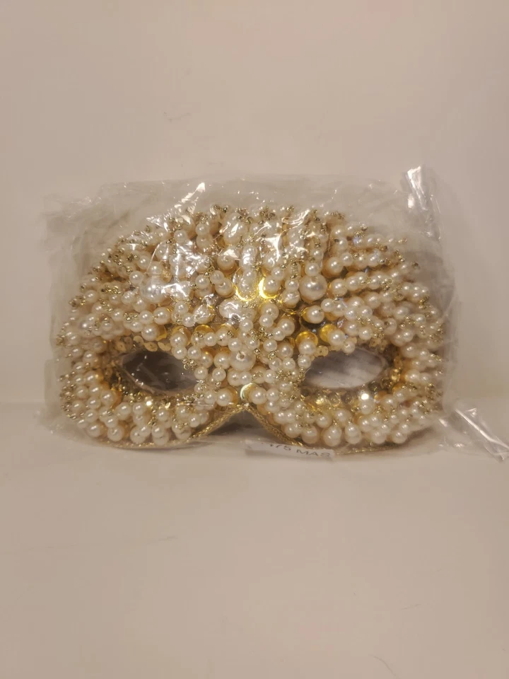 Grandin Road Exclusive Beaded Glam Mask w/ Pearls Halloween, Mardi Gras Theater - Image 2 of 4