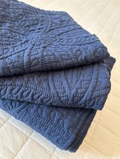 Quilt Coverlet Sham Set Queen Navy Blue Medallion Pattern Microfiber 84x95  