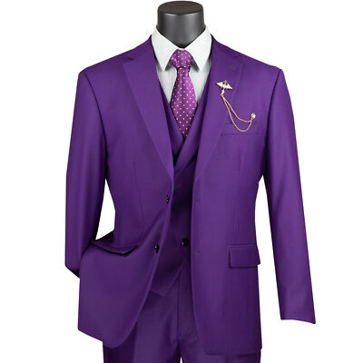 BIG & TALL Men's Purple 3-Piece Modern Fit Suit w/ Adjustable Waist NWT