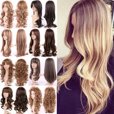 Hot Long Hair Full Wig Ombre Two Tone Heat Resistant Synthetic Fibre Wigs Thick