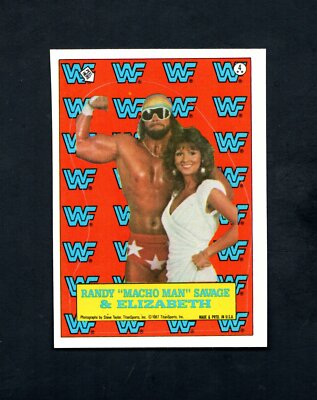1987 Topps Sticker #4  Randy Savage RC & Elizabeth ~~ Macho Man! ~~ Sharp!